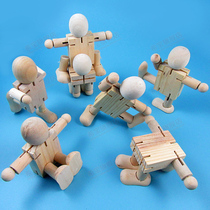 Xibao white blank robot wooden joint Wood doll kindergarten painting toy childrens hand DIY material