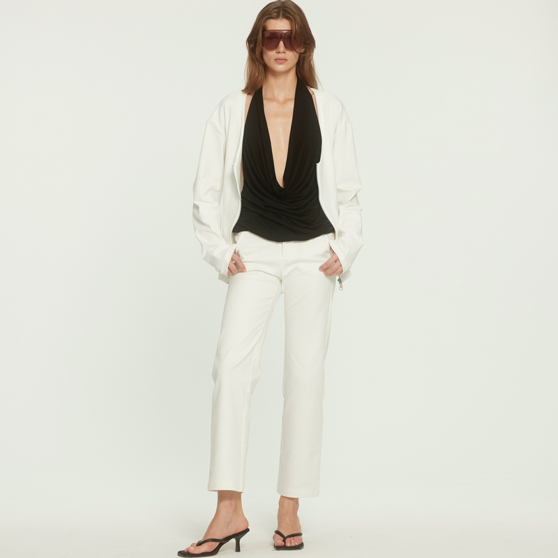 Buzhou 25Aw'Relaxed Old Money' Early Autumn Magic Pants, Textured White Straight-Leg Slimming Long Pants, Cropped Pants