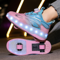 Autumn and winter childrens sports pulley heelys shoes for boys and adults double-wheel skateboards skates for students and girls luminous shoes