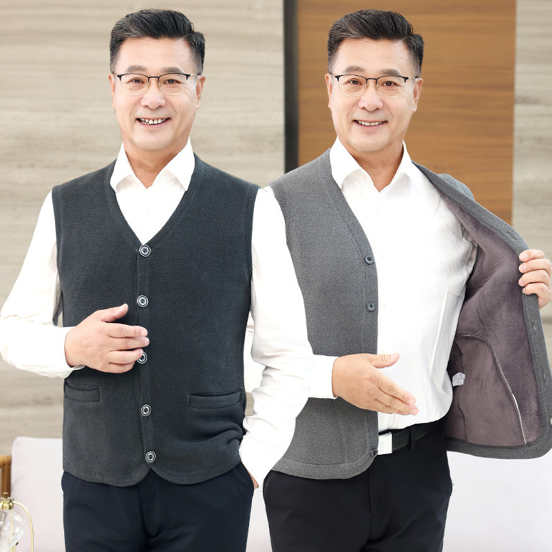 Middle aged plus suede warm vest men's outside wearing hit bottom blouses grandpa Fever Coat Seniors Thickened Cardiff