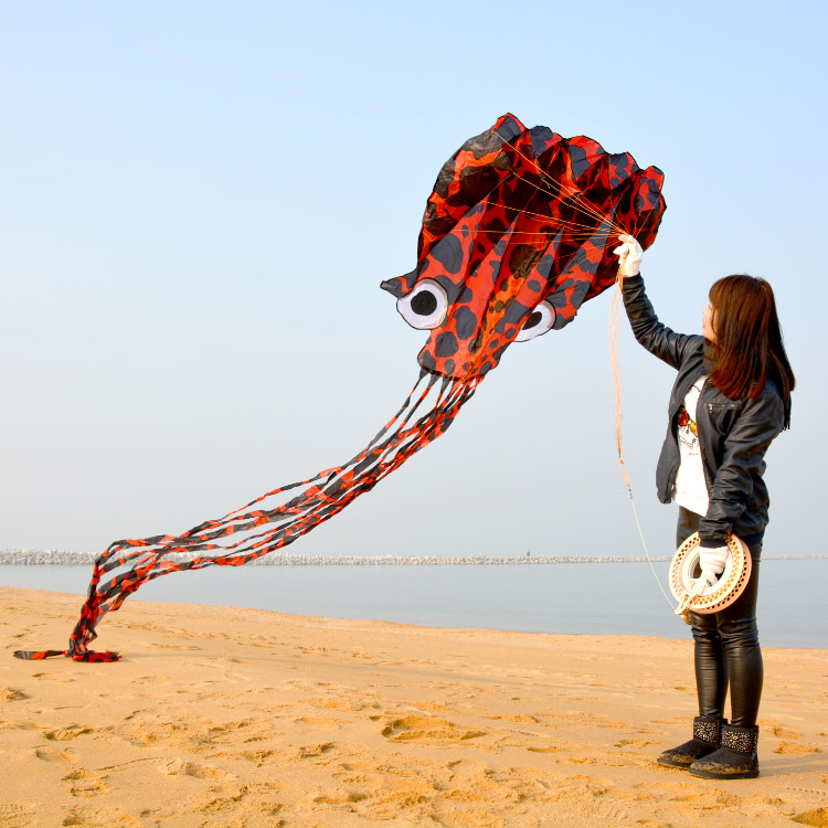 New soft black octopus kite without skeleton large adult children Breeze fly 5 5m portable Weifang