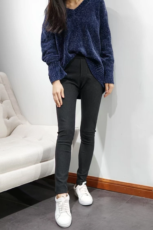 Mùa thu và mùa đông quần len dày cashmere ấm siêu lớn chân đàn hồi quần âu cỡ lớn quần len nữ màu xám đậm