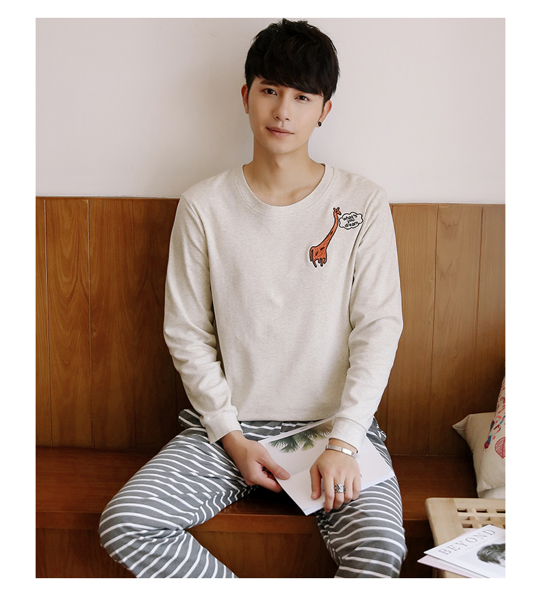 Fan đồ ngủ chim bồ câu nam mùa thu và mùa đông cotton dài tay có thể mặc bên ngoài dịch vụ gia đình mùa xuân và mùa thu cotton nam phù hợp với hai mảnh thời trang nữ