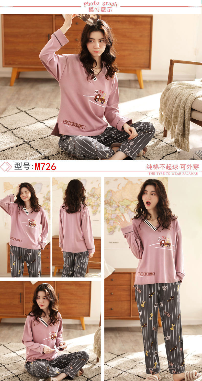 Bộ đồ ngủ dành cho nữ mùa thu đông và cotton dài tay phiên bản Hàn Quốc có thể được mặc bên ngoài bộ đồ hai dây mùa xuân và mùa đông dễ thương shop quần áo
