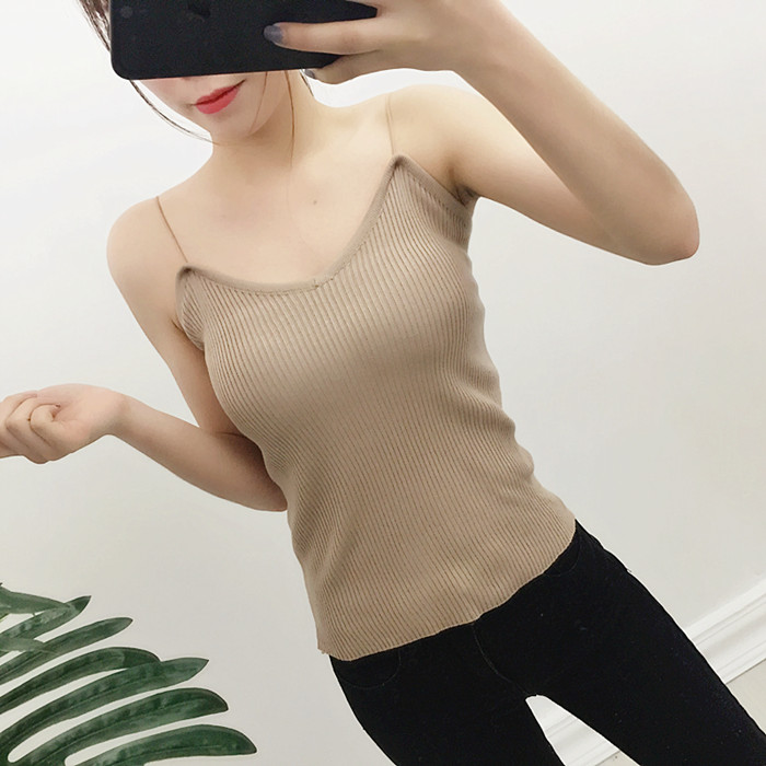 Mùa xuân và mùa hè Châu Âu và Hoa Kỳ hoang dã V-cổ đan sling Slim mỏng backless mỏng dây đeo vai áo sơ mi bên trong một chiếc áo vest nữ nhỏ quần thể thao nữ