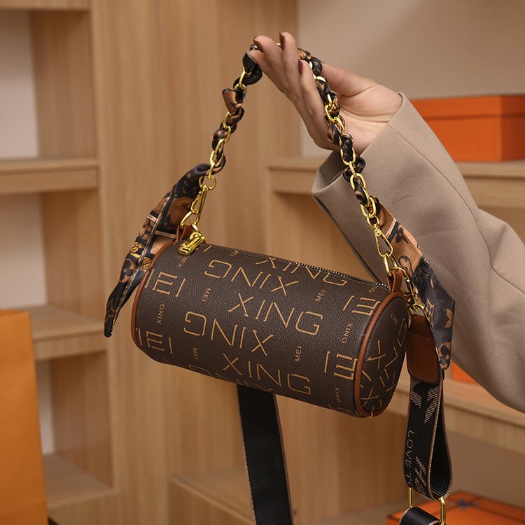 Cylindrical Bag for Women, Spring and Summer Pillow Bag, New Small Round Bag with Letters, Cylindrical Shoulder Bag, Fashionable and Trendy Crossbody Bag