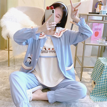 Maternity pajamas Womens cotton three-piece set spring and autumn thin section postpartum confinement clothes feeding clothes Summer maternity home clothes