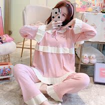 Maternity pajamas Womens spring and Autumn cotton long-sleeved maternity confinement clothes Feeding clothes Nursing summer thin section pregnancy home clothes