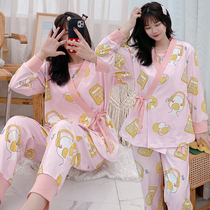 Pregnancy pajamas womens spring and autumn three-piece set postpartum feeding home clothes Summer thin cotton nursing month clothes