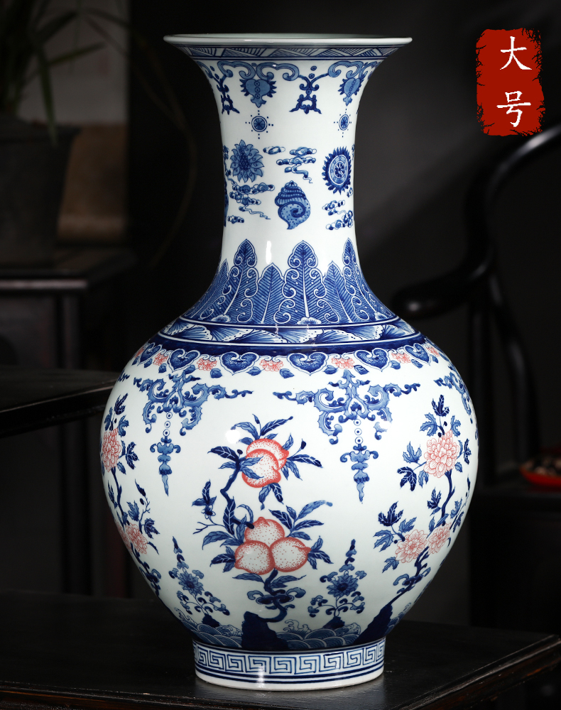 Jingdezhen ceramics hand - made antique flower arranging new Chinese style sitting room adornment is placed large blue and white porcelain vase