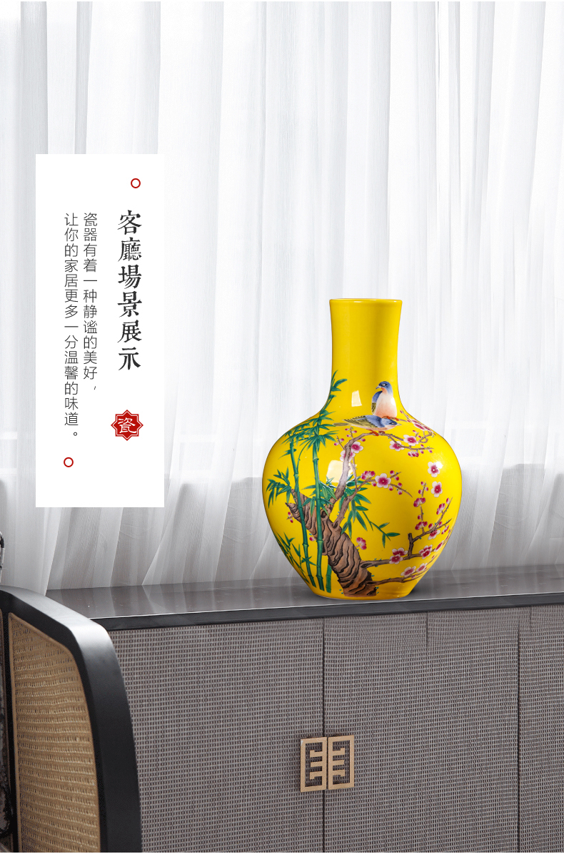 Jingdezhen ceramics yellow flower bottles of the sitting room TV ark, rich ancient frame of Chinese style household adornment flower arranging furnishing articles