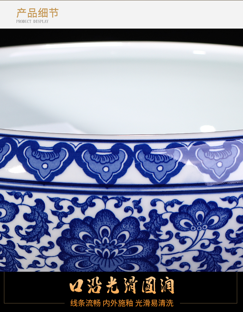 Blue and white porcelain of jingdezhen ceramics goldfish bowl big flowerpot to heavy Chinese style household furnishing articles sitting room balcony decoration