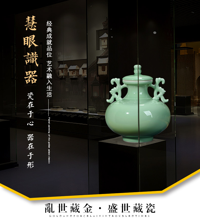Jingdezhen ceramics by hand shadow blue glaze ears live storage tank craft decoration of Chinese style household furnishing articles
