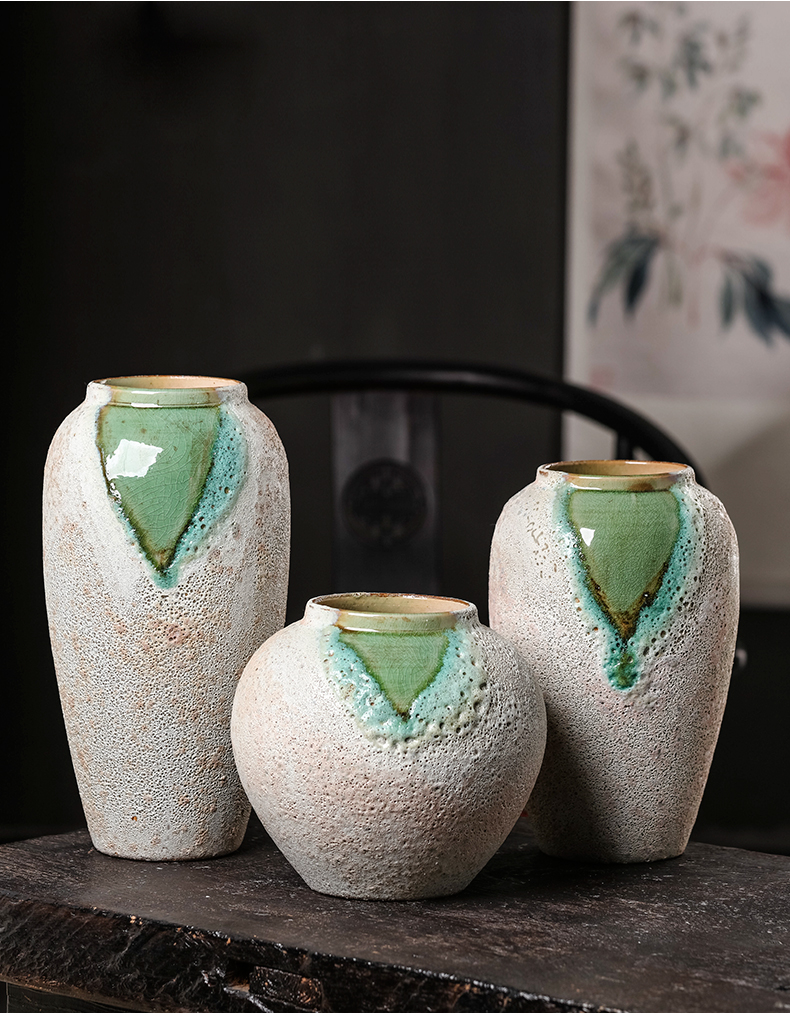 New Chinese style restoring ancient ways of jingdezhen ceramics creative household adornment manual crackle three - piece vase furnishing articles