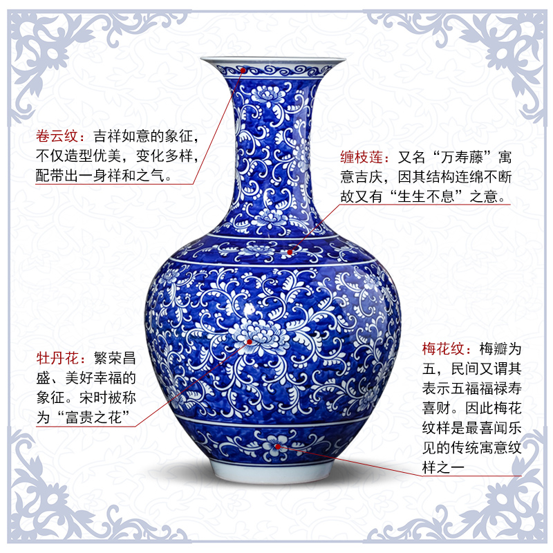 Jingdezhen ceramics antique hand - made flower arranging large Chinese blue and white porcelain vase sitting room porch place decoration