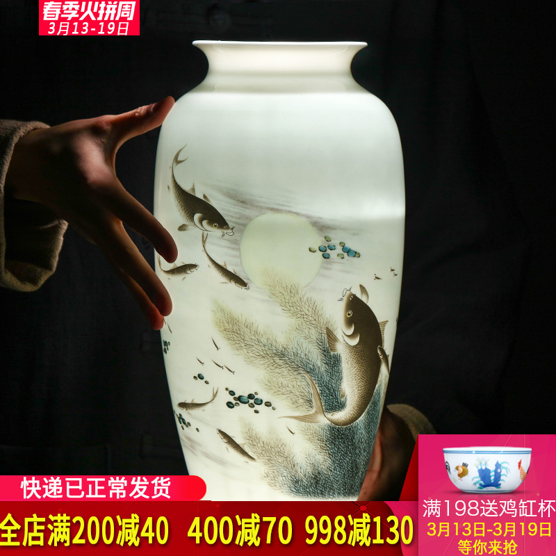 Jingdezhen ceramics powder enamel lotus pond moonlight thin foetus vase Chinese style living room porch home furnishing articles