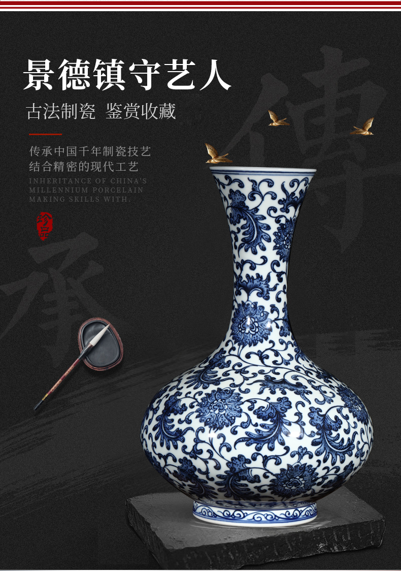 Jingdezhen ceramics hand - made antique blue and white porcelain vases, flower arranging new Chinese style home furnishing articles sitting room