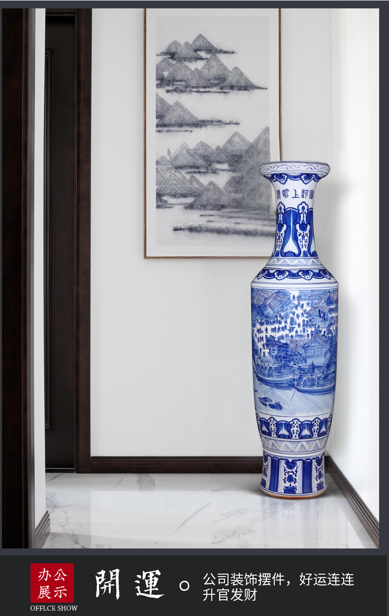 Blue and white porcelain of jingdezhen ceramics qingming scroll of large vases, high furnishing articles of Chinese style household act the role ofing is tasted, the sitting room