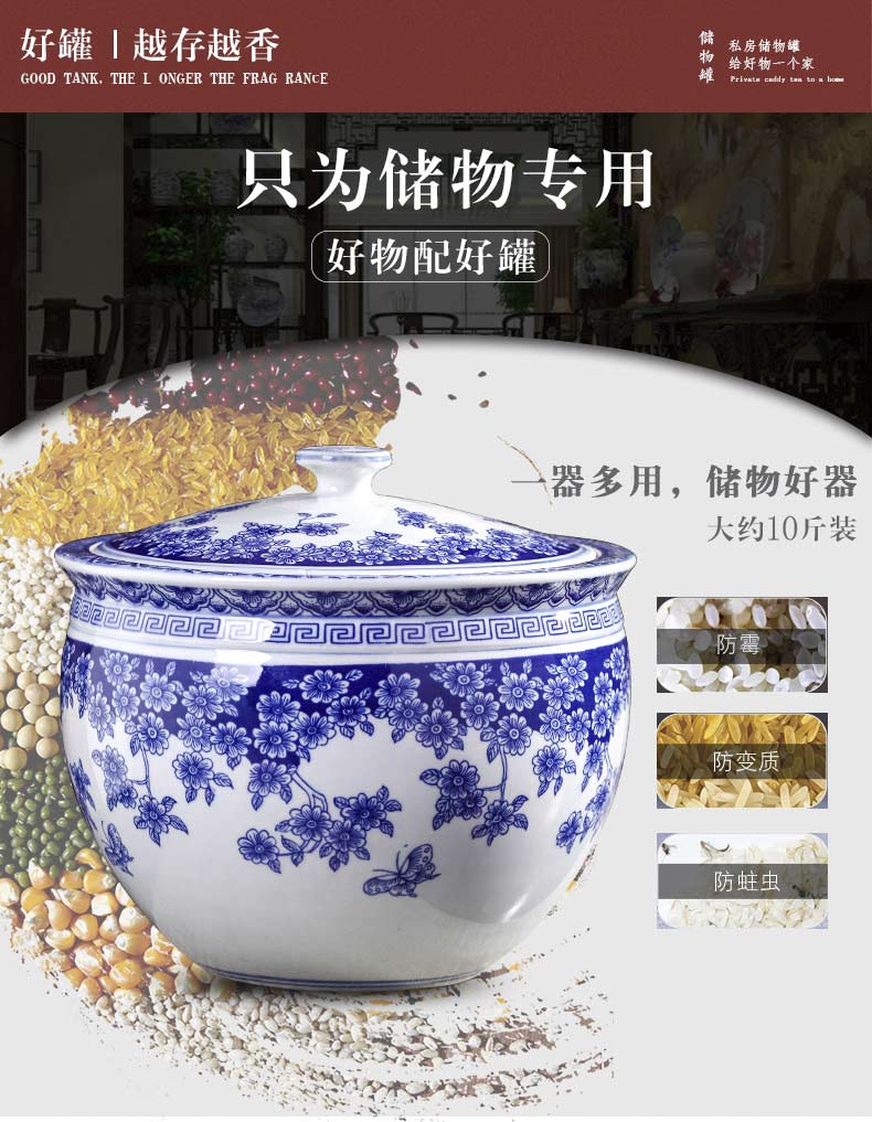 Jingdezhen blue and white porcelain tea pot with cover household ceramics from 20 jins puer tea cake storage tank sealing a large