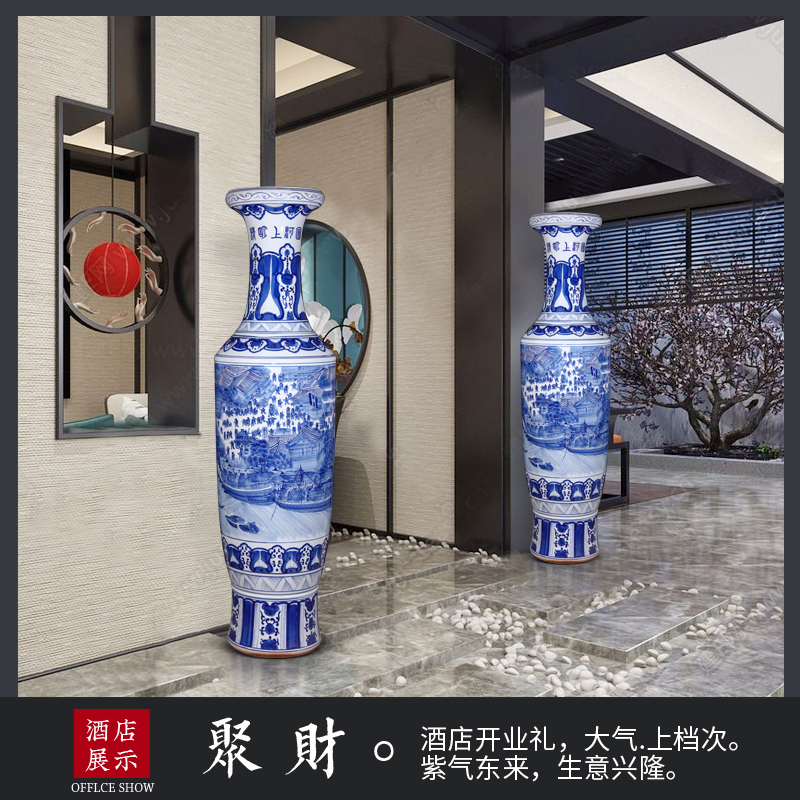 Blue and white porcelain of jingdezhen ceramics qingming scroll of large vases, high furnishing articles of Chinese style household act the role ofing is tasted, the sitting room