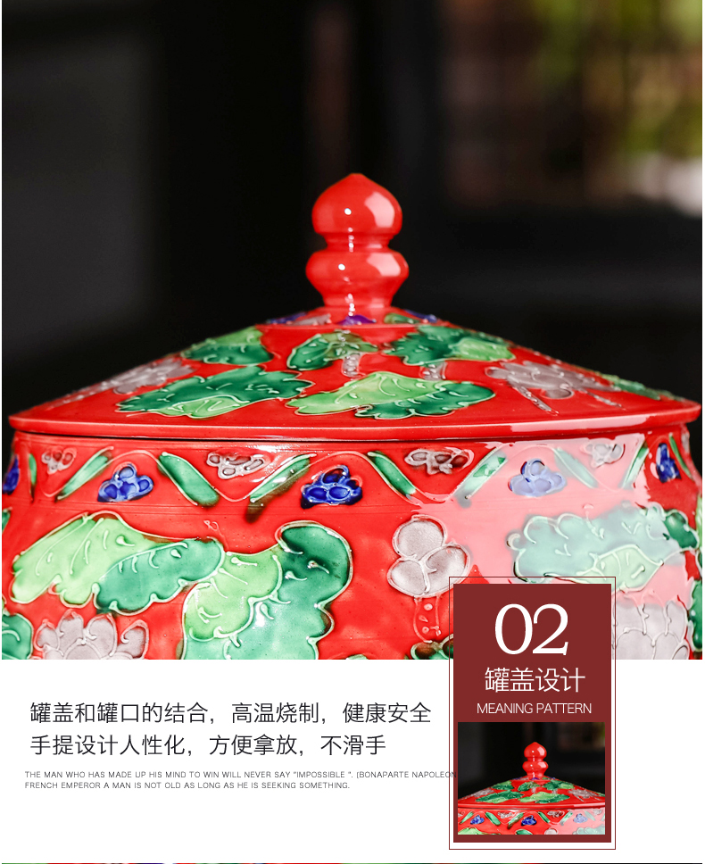 Jingdezhen porcelain carving caddy fixings large household with cover storage canned tea seven cakes and tea urn