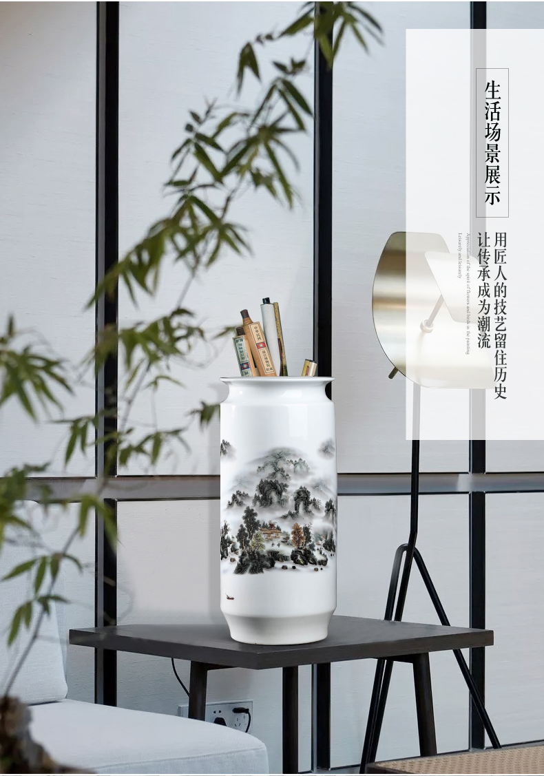 Jingdezhen ceramics powder enamel straight vase furnishing articles flower arranging study calligraphy and painting tube of calligraphy and painting cylinder identifiers sitting room adornment