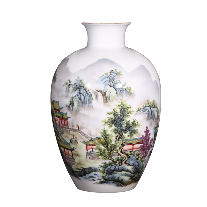 Jingdezhen ceramics powder enamel vase flower arrangement of Chinese style living room wine cabinet office home decoration handicraft furnishing articles