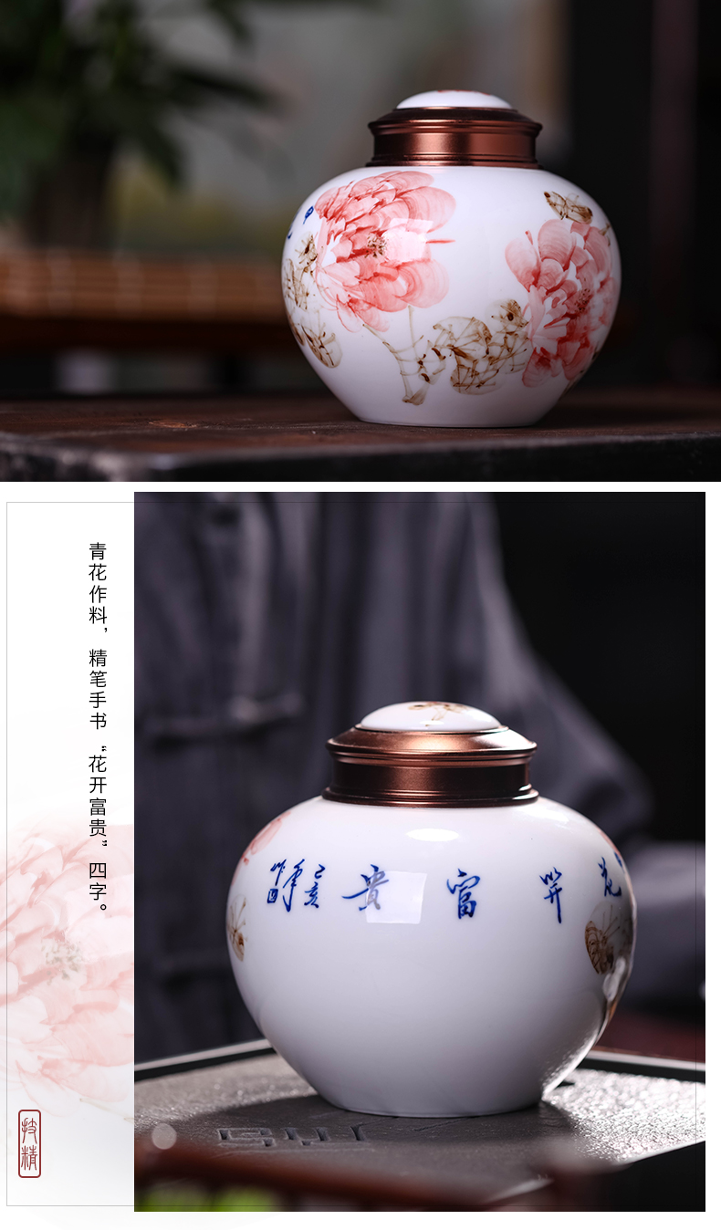 Jingdezhen ceramic caddy fixings size 1 catty hand - made tea sealed tank storage POTS half jins of Chinese style household