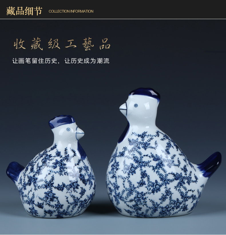 Ceramic chicken furnishing articles in plutus feng shui jingdezhen blue and white porcelain TV ark, creative, lovely sitting room decoration