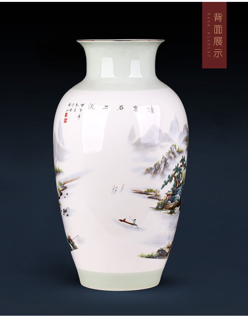 Jingdezhen ceramics landscape painting enamel vase furnishing articles sitting room porch decoration of Chinese style household large arranging flowers