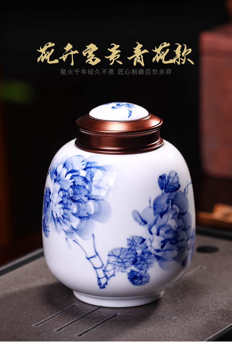 Jingdezhen ceramic caddy fixings size 1 catty hand - made tea sealed tank storage POTS half jins of Chinese style household