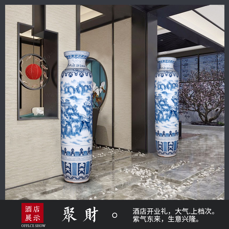 Splendid sunvo landing big vase of blue and white porcelain of jingdezhen ceramics high furnishing articles of Chinese style household decorative arts and crafts