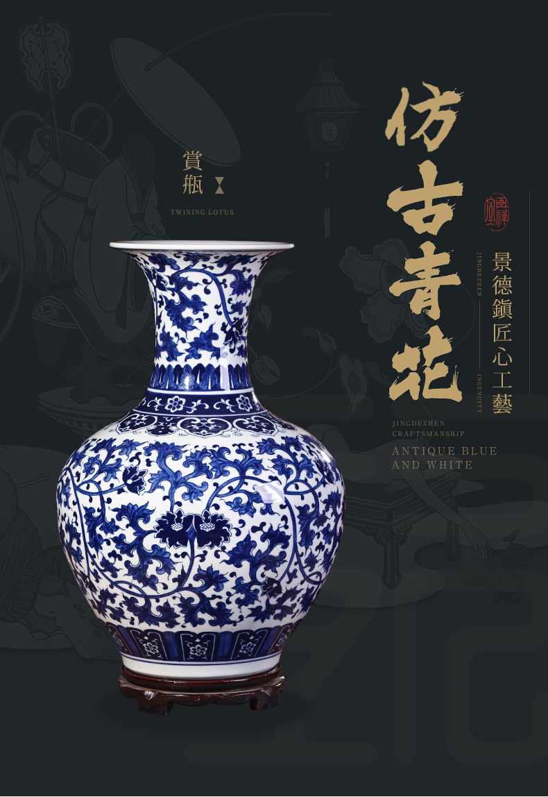 Hand - made of blue and white porcelain of jingdezhen ceramics of large vases, flower arranging new Chinese style household furnishing articles porch decoration