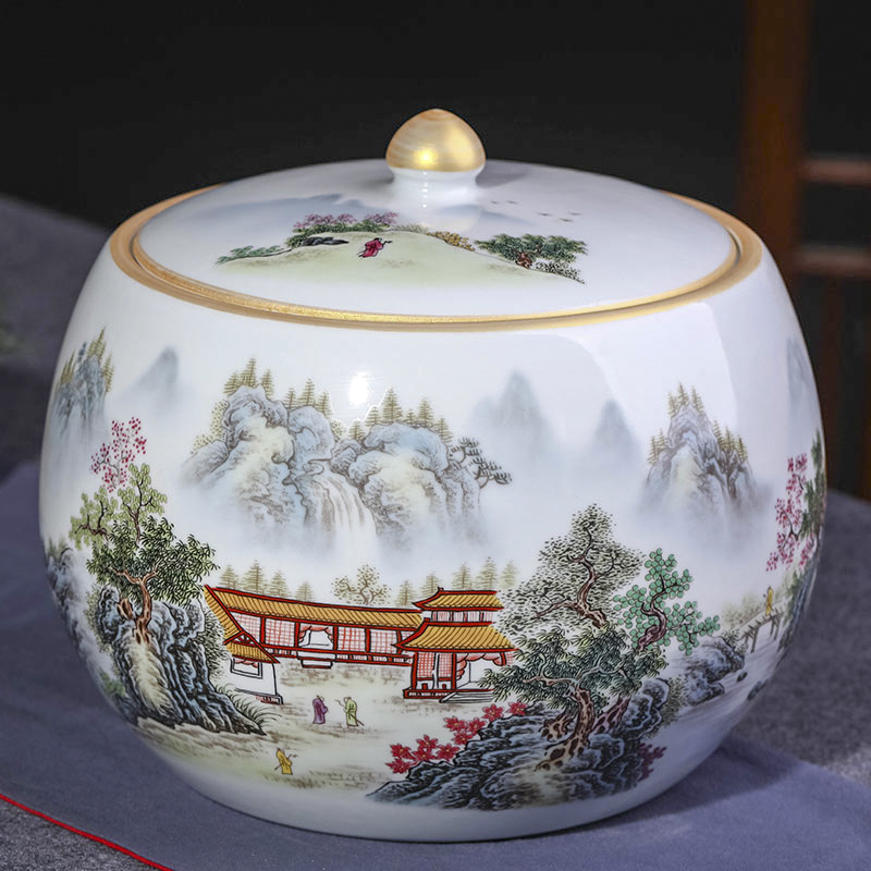 Jingdezhen porcelain tea pot and storage tank large ceramic jar with cover seal pot moistureproof puer tea cake
