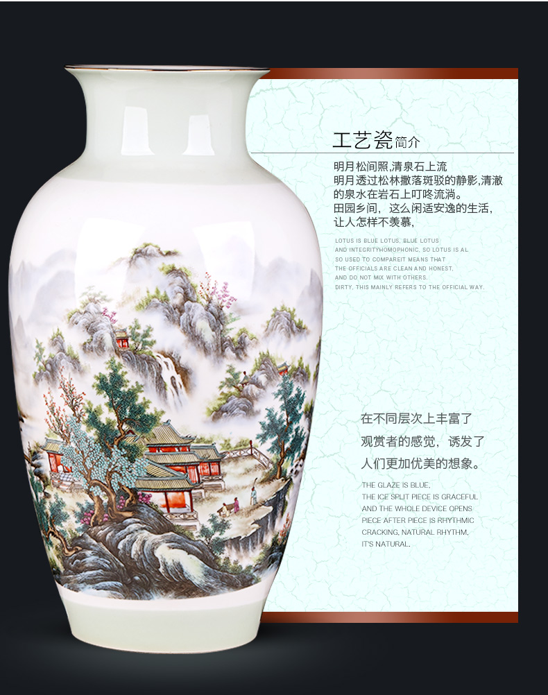 Jingdezhen ceramics landscape painting enamel vase furnishing articles sitting room porch decoration of Chinese style household large arranging flowers