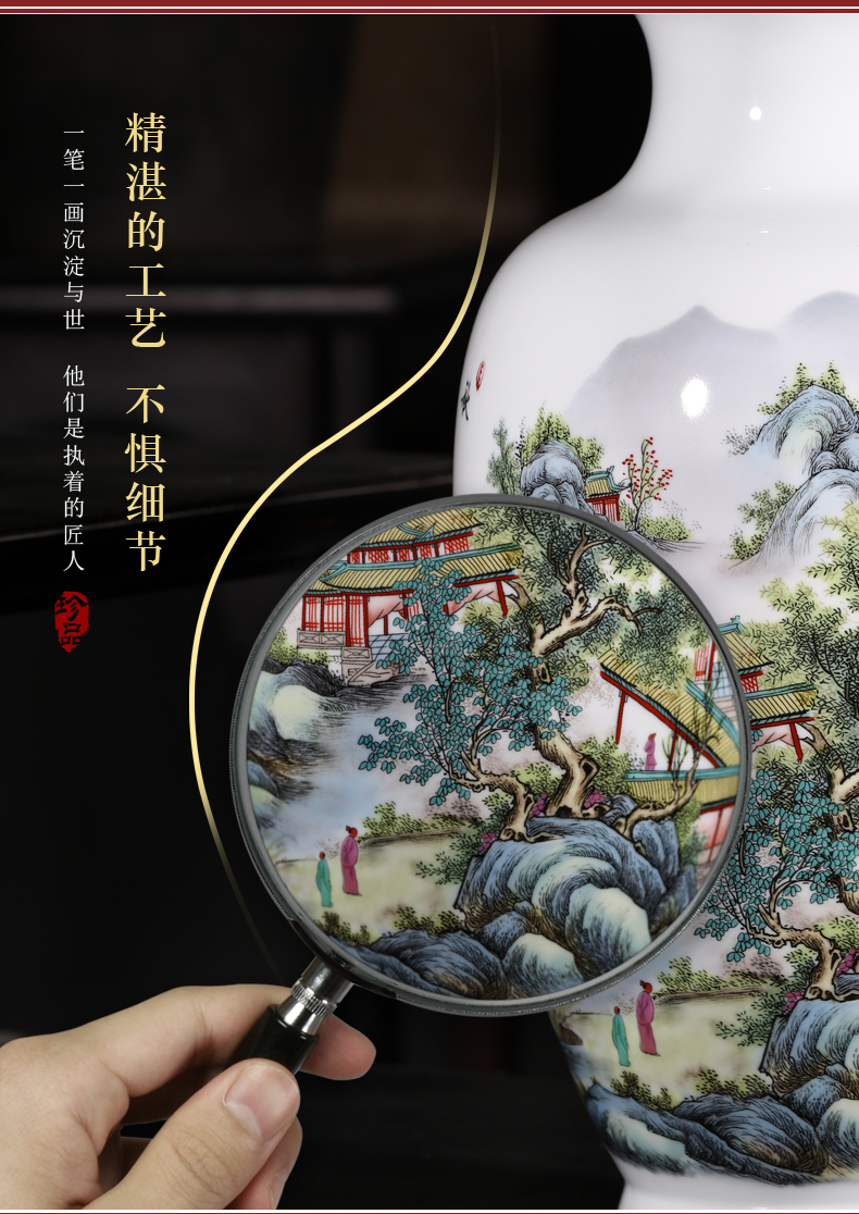 Jingdezhen ceramics powder enamel vase flower arrangement of Chinese style living room wine cabinet office home decoration handicraft furnishing articles