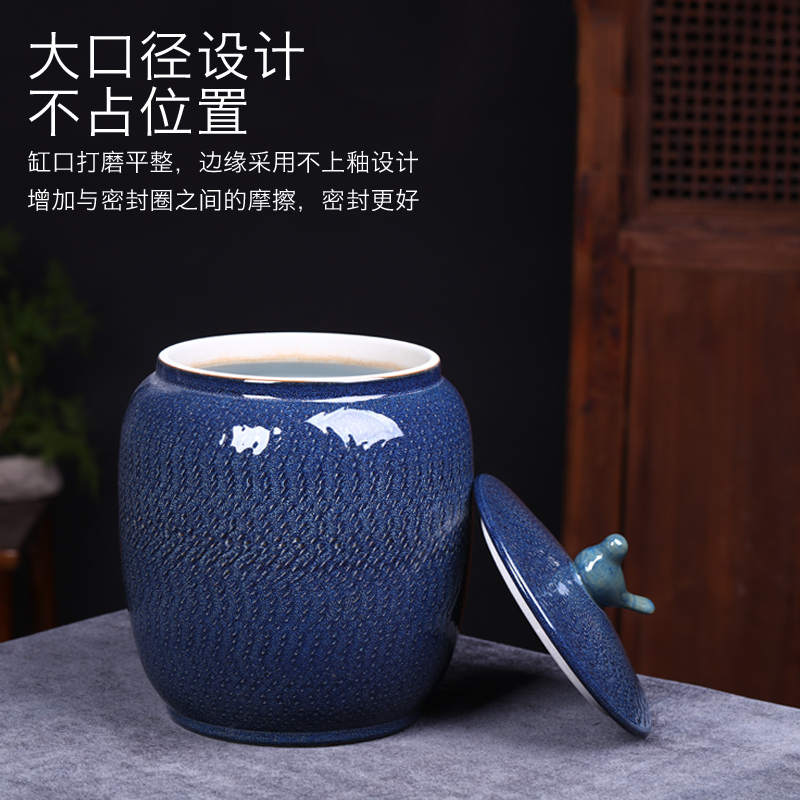 Jingdezhen ceramic barrel carving large 20 jins 30 jins with household with cover seal storage jar of pu 'er tea pot