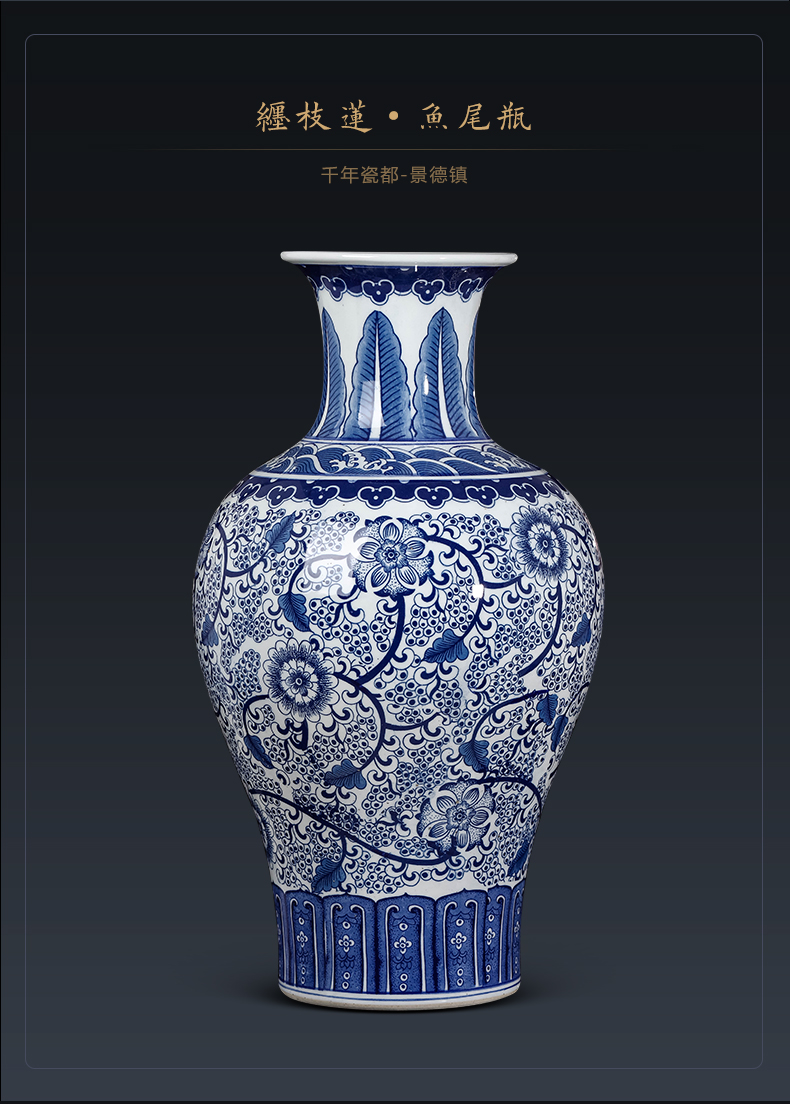 Antique vase of blue and white porcelain of jingdezhen ceramics furnishing articles sitting room be born Chinese style household adornment large arranging flowers