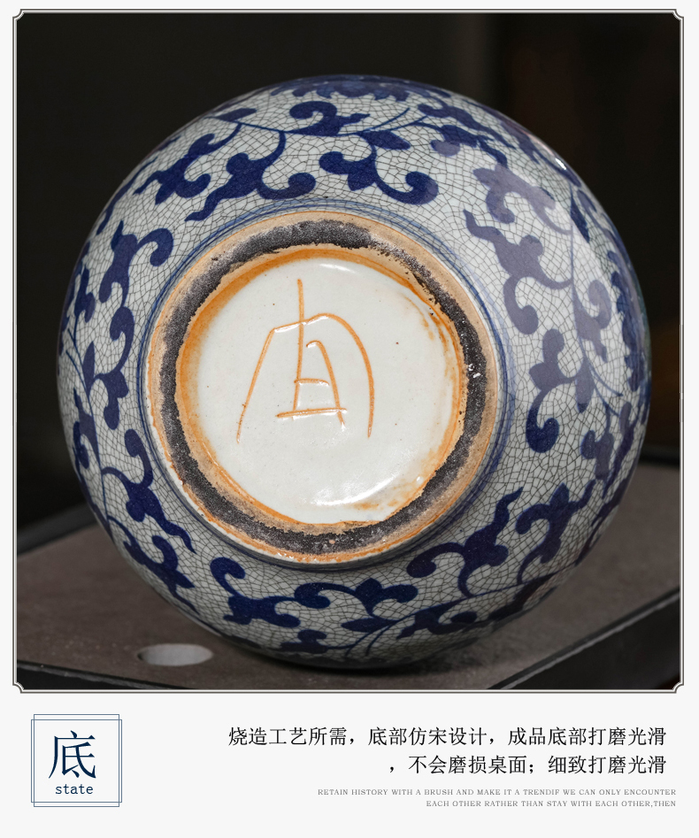 Jingdezhen ceramics archaize crack place flower arranging rich ancient frame porcelain child sitting room adornment blue and white porcelain vase