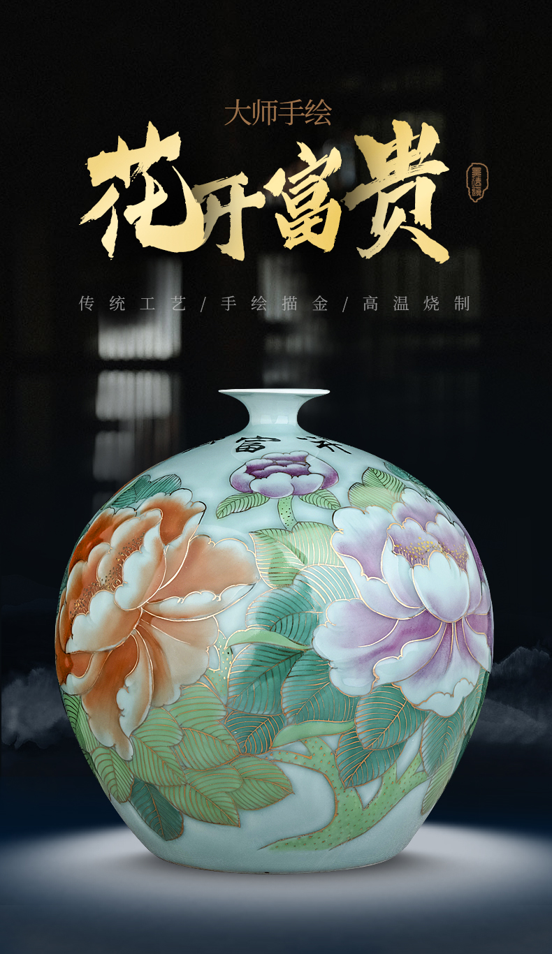 Jingdezhen famous hand - made ceramics paint the big vase furnishing articles sitting room sitting room of Chinese style household adornment arranging flowers