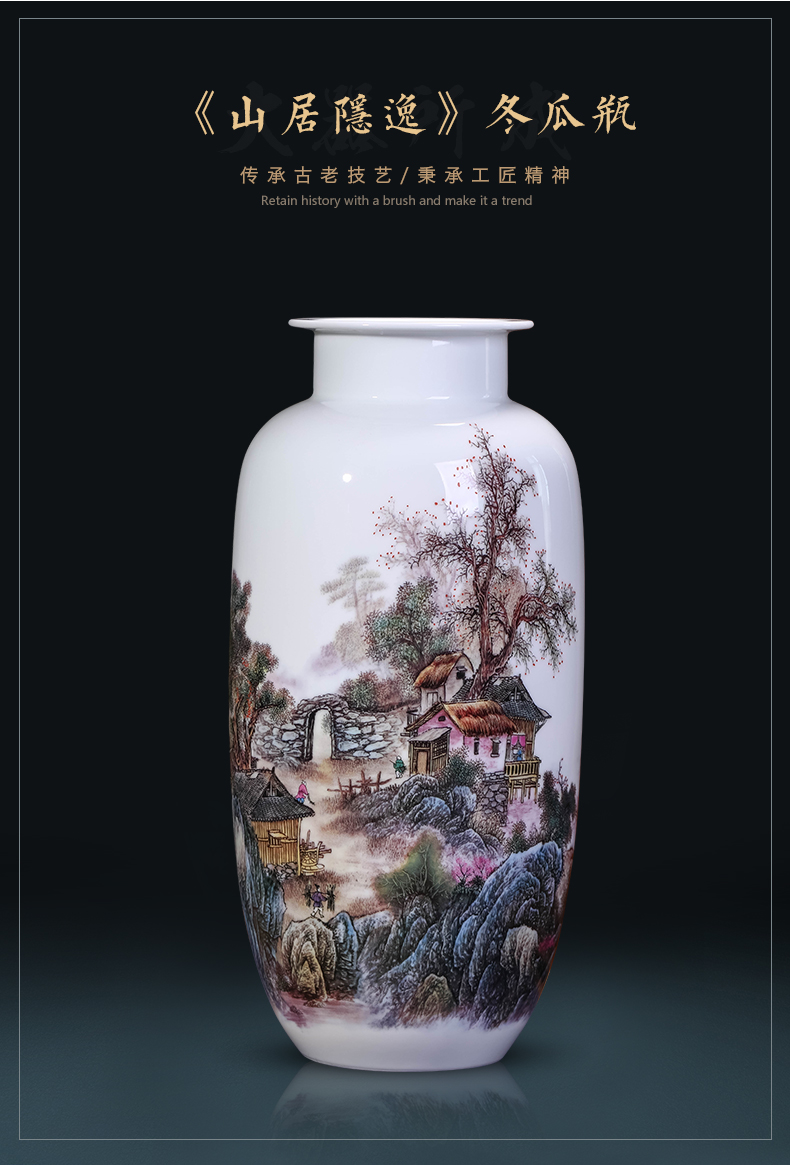 Jingdezhen ceramics pastel landscape vase furnishing articles large living room flower arranging Chinese style household decorations