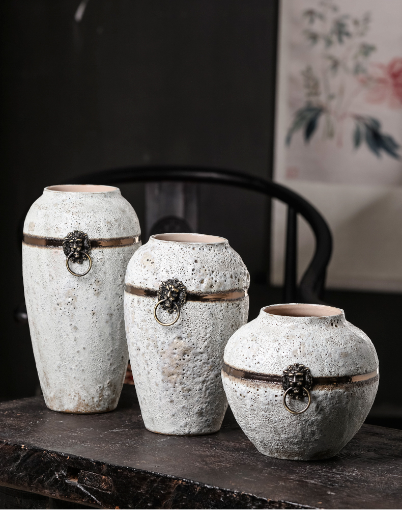 Jingdezhen ceramics creative home furnishing articles sitting room office decorations retro nostalgia coarse pottery dried flower vase