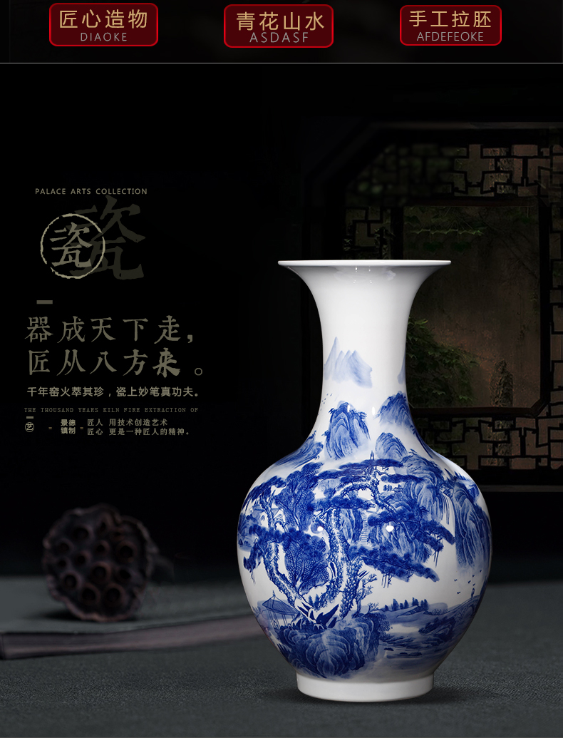 Antique blue and white porcelain of jingdezhen ceramics of large vases, flower arrangement of Chinese style living room home furnishing articles