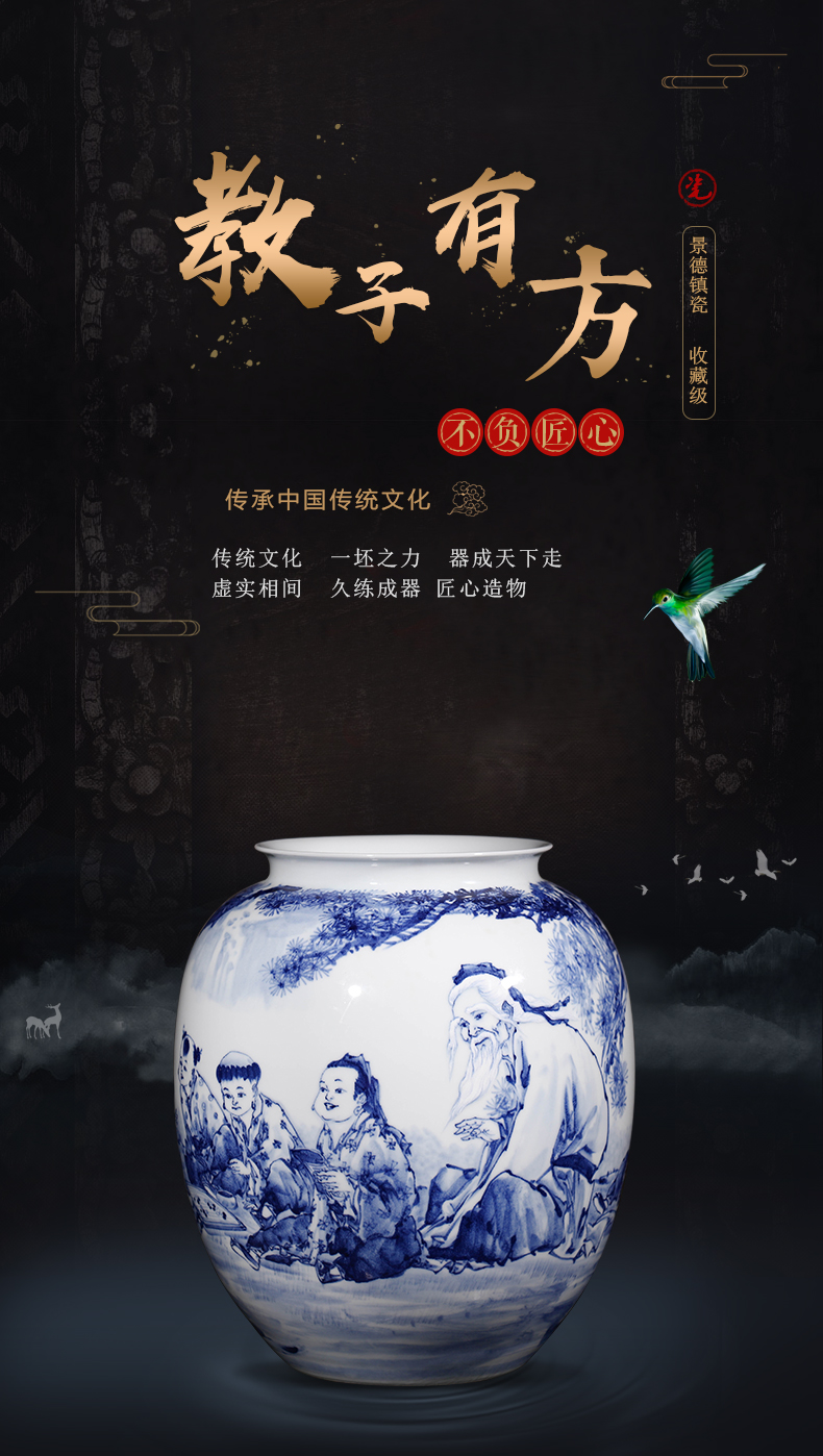 Master of jingdezhen ceramics hand - made "outnumbered" blue and white porcelain vase in the living room home furnishing articles