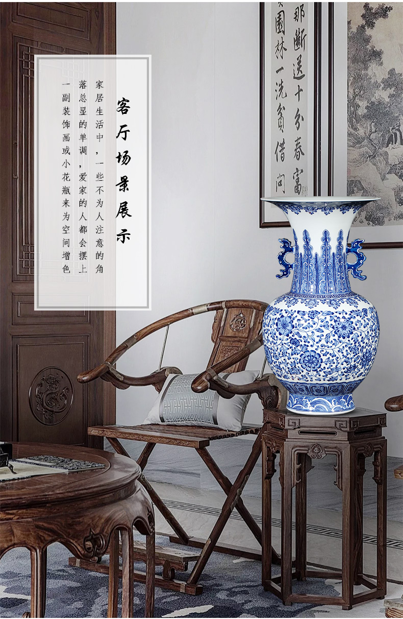 Jingdezhen blue and white ears imitation qianlong hand - made ceramics vase Chinese ancient frame sitting room adornment is placed