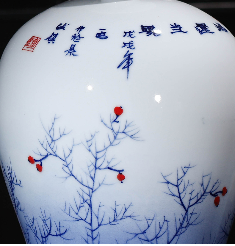 Jingdezhen ceramics antique hand - made of blue and white porcelain vases, flower arrangement of new Chinese style wine rich ancient frame ornaments furnishing articles