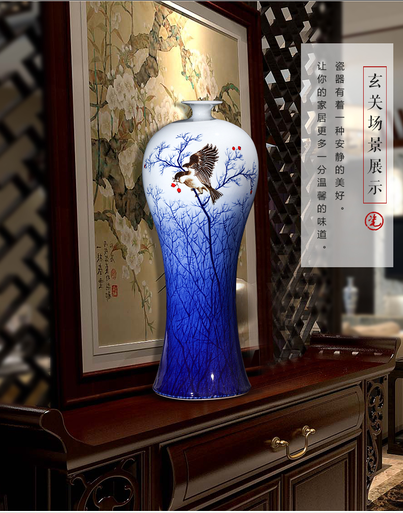 Jingdezhen ceramics antique hand - made of blue and white porcelain vases, flower arrangement of new Chinese style wine rich ancient frame ornaments furnishing articles