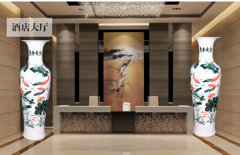 Jingdezhen ceramics hand - made five - flavored fish landing big vase 1 meter 8 Chinese style living room TV ark hotel furnishing articles
