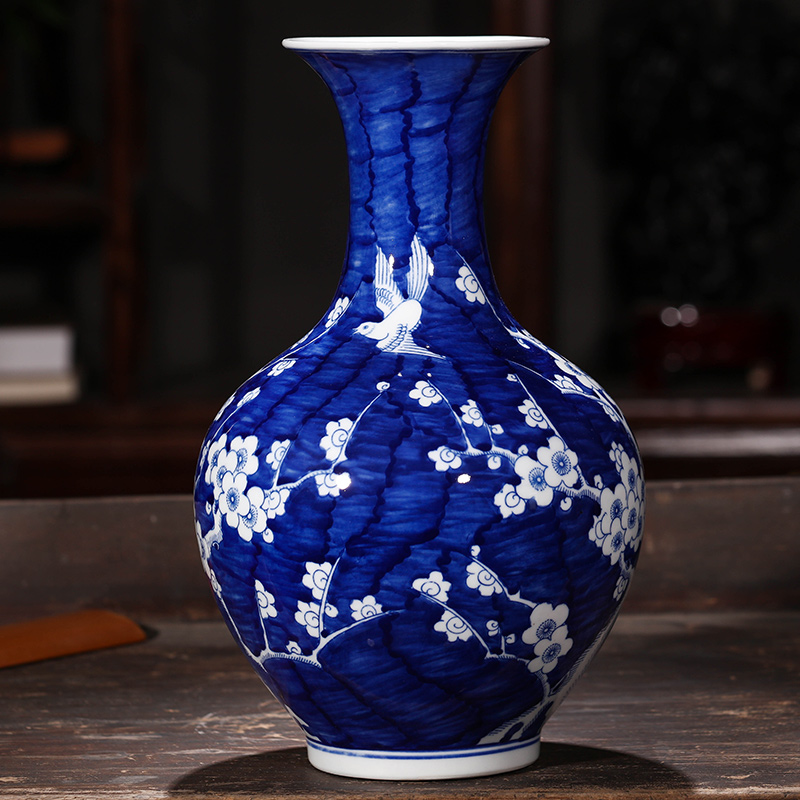 Jingdezhen ceramics antique blue and white porcelain vases, flower arranging name plum flower Chinese style living room TV wine decorations furnishing articles