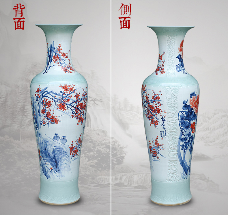 Jingdezhen ceramic hand - made landing big vase courtyard by patterns of new Chinese style living room TV cabinet furnishing articles